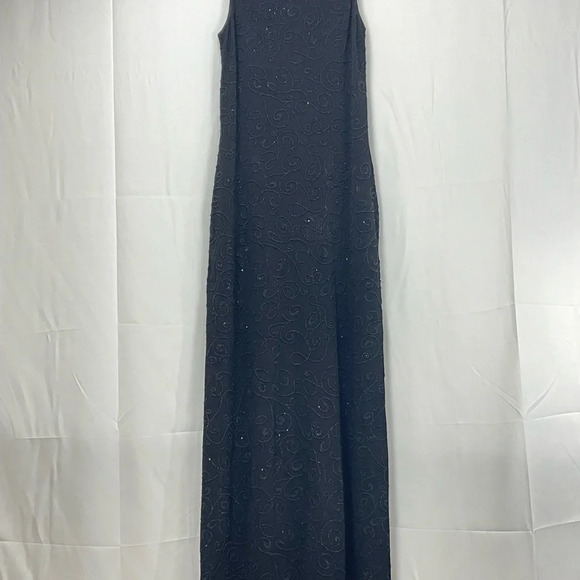 ALEXIA ADMOR Black Stretch Knit HIGH NECK Sleeveless BEADED Maxi Bodycon Dress M - Picture 3 of 11